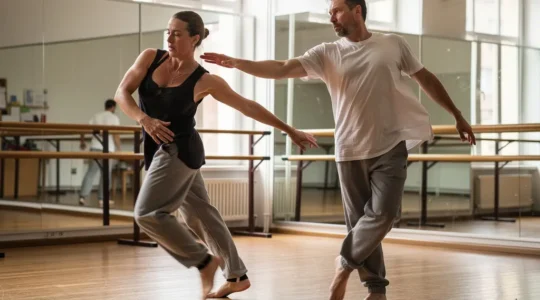Danseurs professionnels en mouvement durant une répétition de danse contemporaine en studio