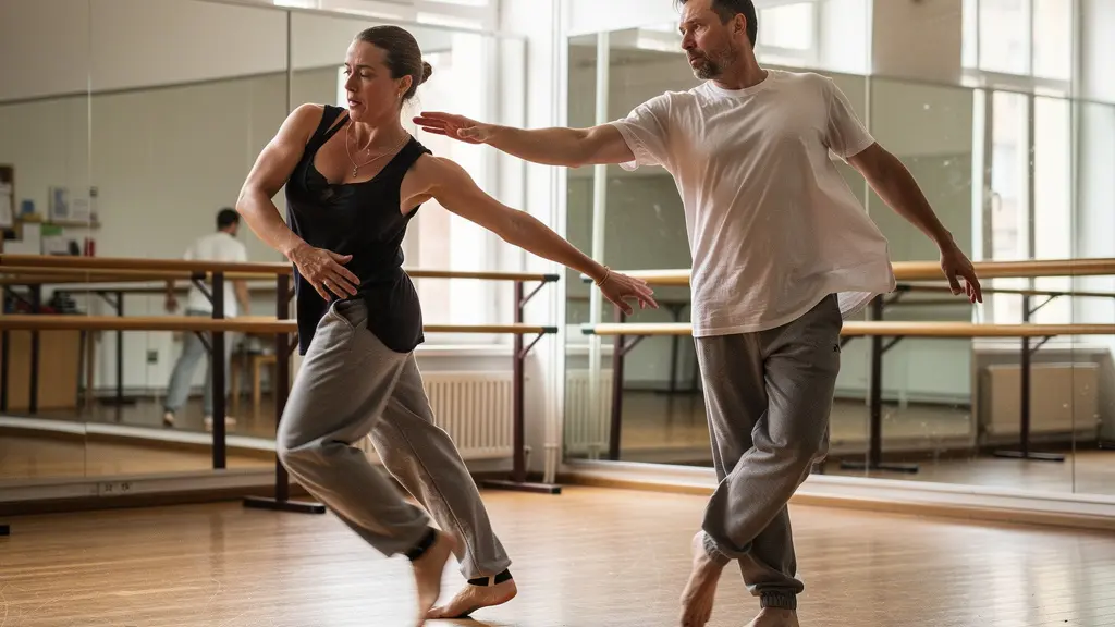 Danseurs professionnels en mouvement durant une répétition de danse contemporaine en studio
